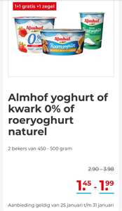 Almhof yoghurt of kwark 0% of roeryoghurt naturel 2 bekers van 450 - 500 gram