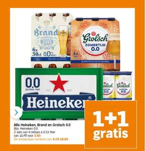 Alle Grolsch, Heineken en Brand 0.0% 1+1 gratis @Albert Heijn