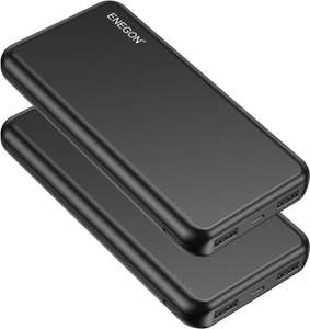 ENEGON Powerbank, Pak van 2, 10000mAh Dunne Externe Accu Snelladen, 2.4A USB C Draagbare Oplader met 3 Poorten