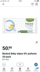 3x16 pack neutral baby wipes 9 euro (lokaal?) (prijsfout?) AH