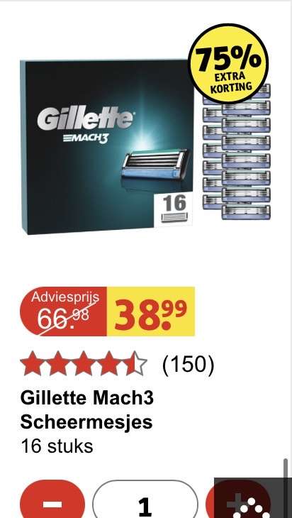 Gillette mach 3 75% korting