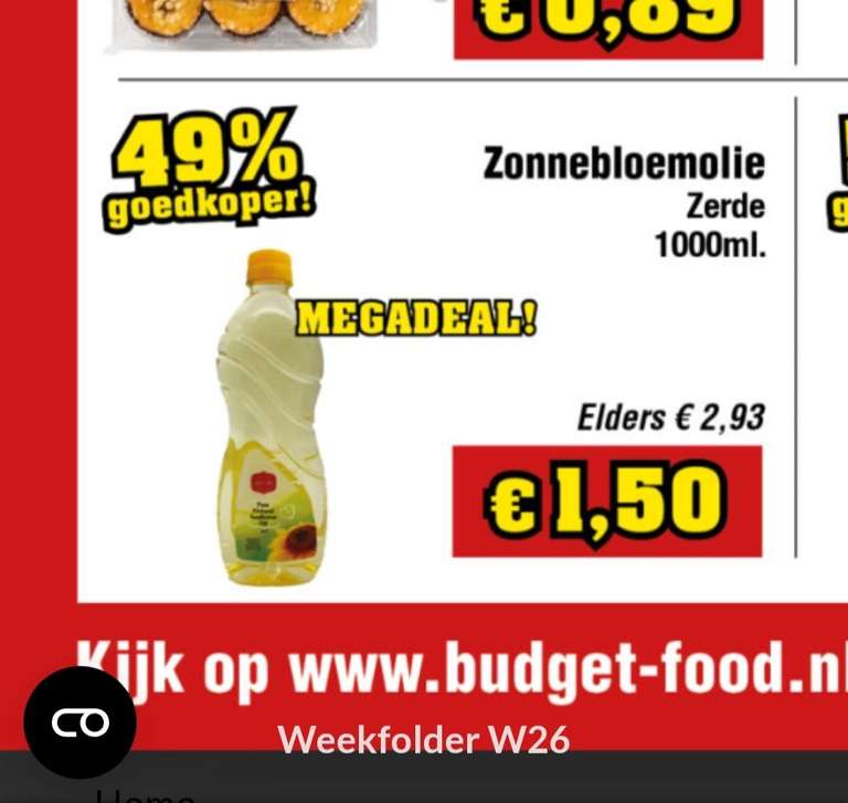 Zonnebloemolie voor €1,50 per liter bij Budget food