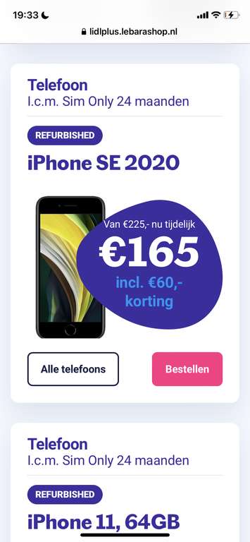 iPhone SE 2020 64GB (Refurbished) + 5GB voor 294€ ≈12.25€ per maand via Lidl PLUS en Lebara