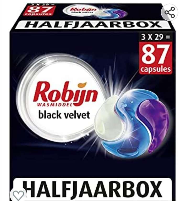 Robijn Black Velvet Wasmiddel 3-in-1 Wascapsules, voor de witte /Zwarte Was - 3 x 29 Wasbeurten - Halfjaarbox.