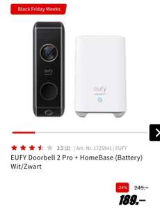 EUFY Doorbell 2 Pro + HomeBase (Battery) Wit/Zwart