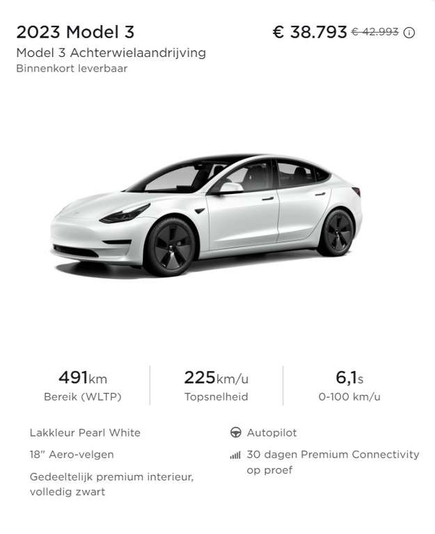 Tesla model 3 voorraad modellen (35.843 na subsidie)