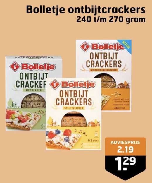 Bolletje Ontbijtcrackers voor €1,29 bij Kruidvat & Trekpleister