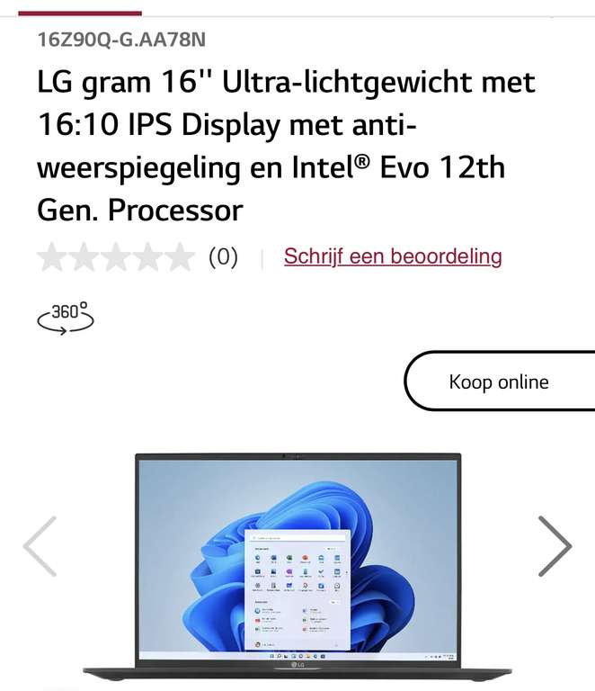 20% korting op LG Gram 16 i7 16GB 1TB