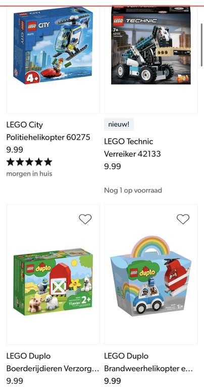 Lego 3=2 op geselecteerde artikelen van €9,99 @Wehkamp