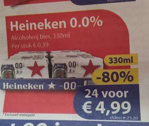 24 stuks Heineken 0,0 voor 4,99 of 0,39 per sTuk