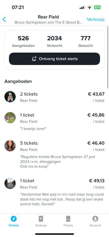 Bruce Springsteen kaarten voor onder de €50,-!!