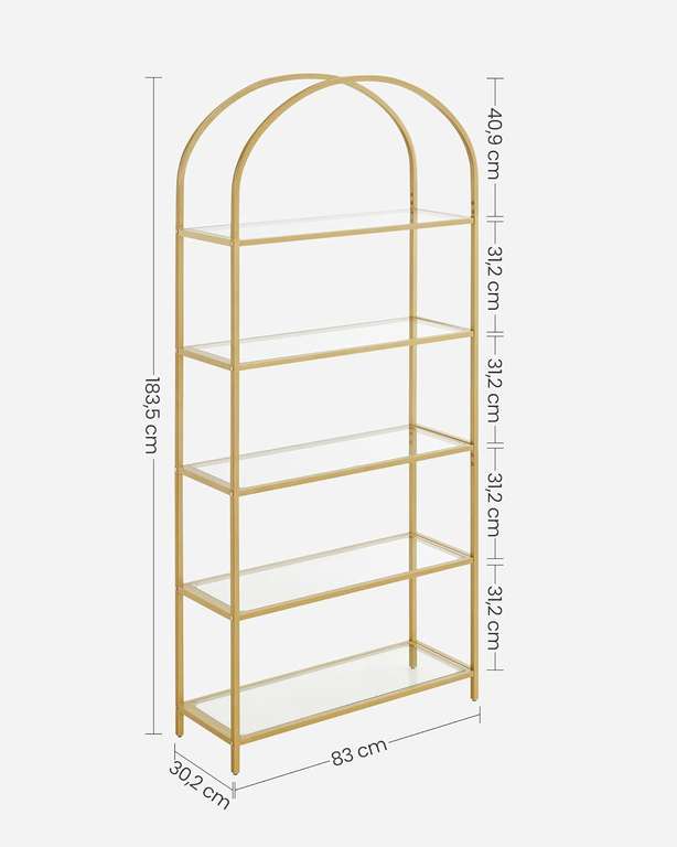Vasagle opbergrek/boekenkast met 5 niveaus (goudkleurig) voor €65,09 @ Amazon NL