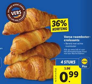 4 Verse roomboter croissants voor €1,- via Lidl Plus @Lidl