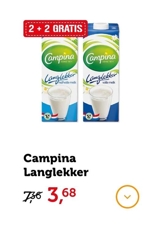 Campina Langlekker melk - 2+2 gratis
