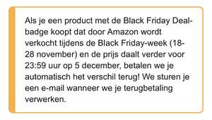 Amazon (.nl / .de / .fr / .it) betaalt verschil -automatisch- terug bij prijsverandering aankoop tijdens Black Friday Week voor 6 december