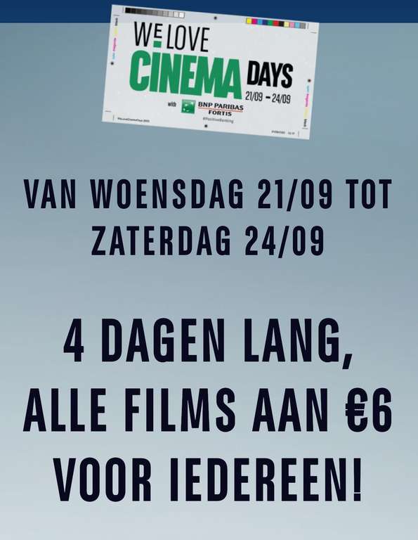 [GRENSDEAL BELGIË] We love cinema days, alle films aan €6