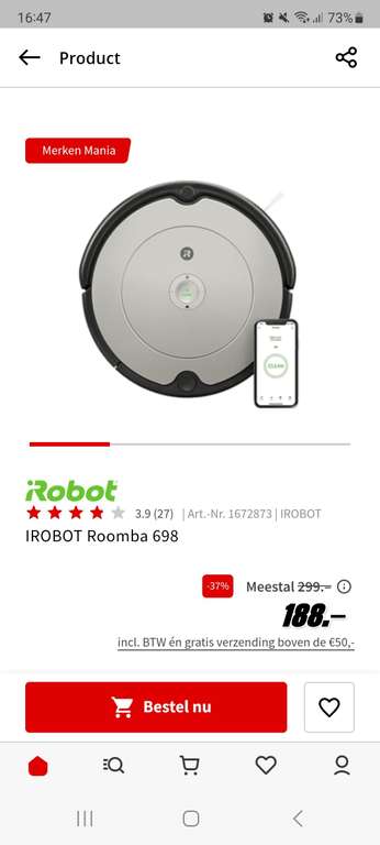 Roomba 698-robotstofzuiger met wifi-verbinding
