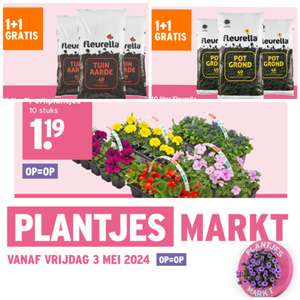 Plantjesmarkt @Gamma: 1+1 gratis op potgrond en 10 perkplantjes voor €1,19