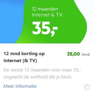 12 maanden Internet & TV voor €35 p/m + €60 extra cashback mogelijk @ KPN