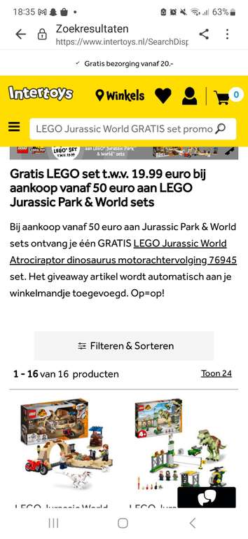 Gratis Legoset(19.95,-) bij 50 aan Jurrasic Parc lego