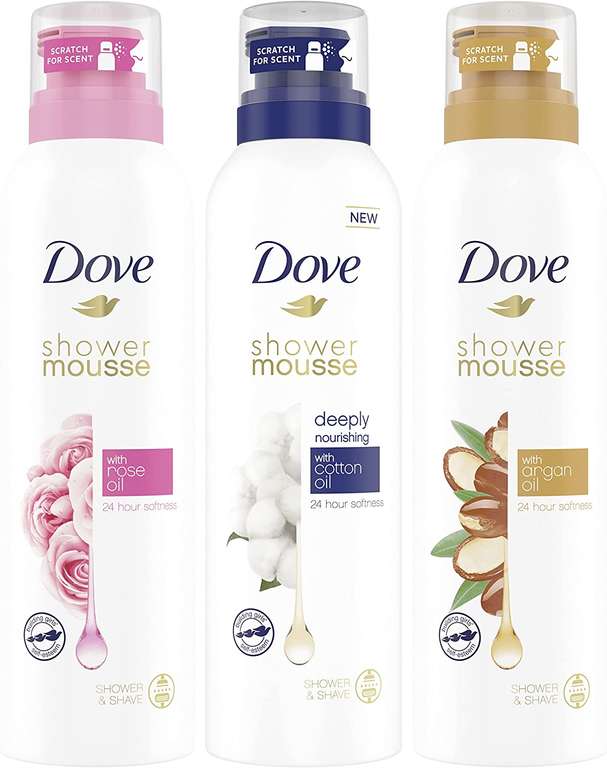 3x Dove shower mousse - rose, cotton en argan oil