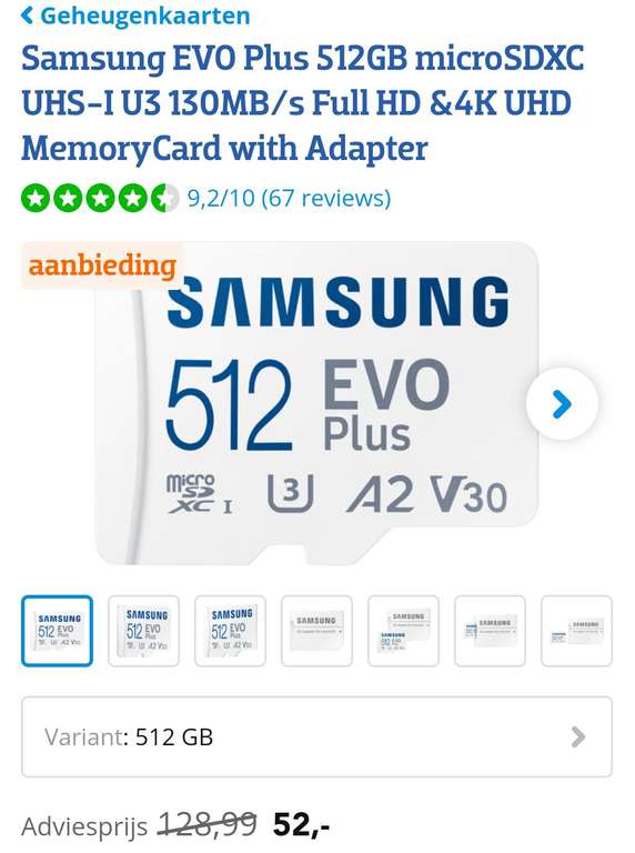 Samsung EVO Plus 512GB microSDXC UHS-I U3 130MB/s