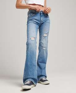 SuperDry Slimfit jeans met middelhoge taille en wijduitlopende pijpen