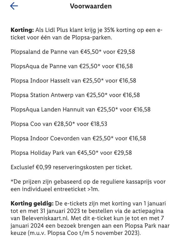 35% korting op e-tickets voor Plopsa Parken bij Lidl Plus