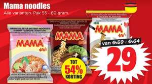 Dirk: MAMA instant noodles voor 0,29 eur. -50%.