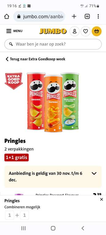 JUMBO: Pringles 1+1 gratis (165g)