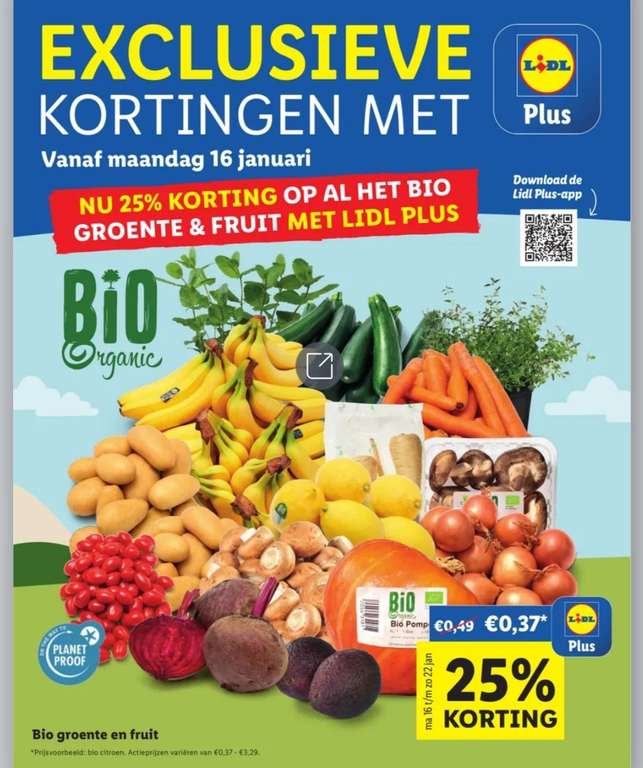 25% korting op al het bio groente en fruit met Lidl Plus @Lidl