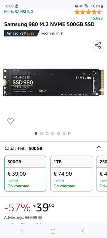 Samsung 980 500gb ssd m.2