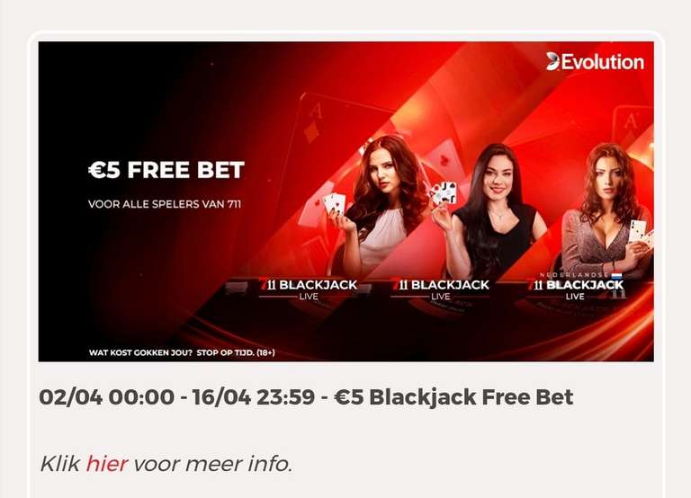 €5,- gratis op 711 Blackjack