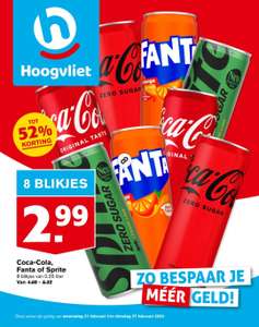 8 blikjes Coca-Cola, Fanta of Sprite voor €2,99!