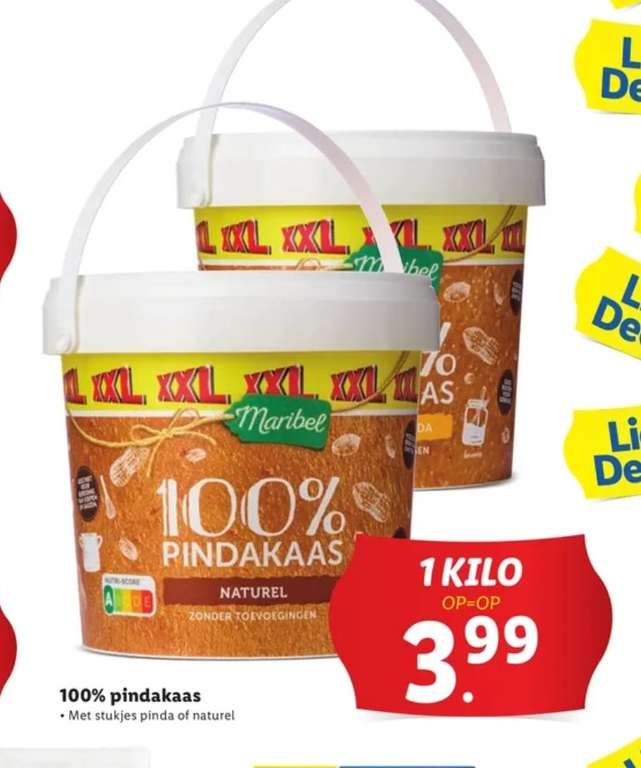 [Lidl] 100% Pindakaas 1KG €3.99 met stukjes en naturel