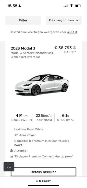 Tesla model 3 voorraad weer beschikbaar (€35.843 na subsidie)