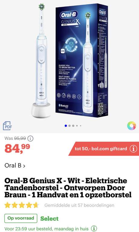 [bol.com] Oral-B Genius X - Wit - Elektrische Tandenborstel. Lees omschrijving €49,99