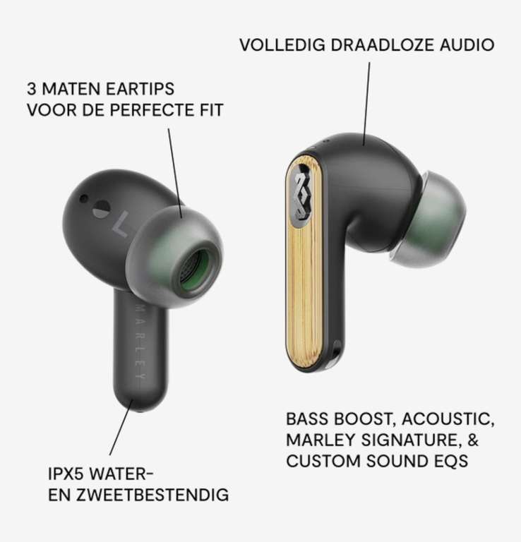 House of Marley Redemption ANC 2 Draadloze Oordopjes - Noise Cancelling - 24 uur - Zwart