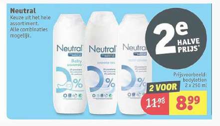 Neutral 2e product halve prijs + gratis Robijn Wasmiddel t.w.v. €12
