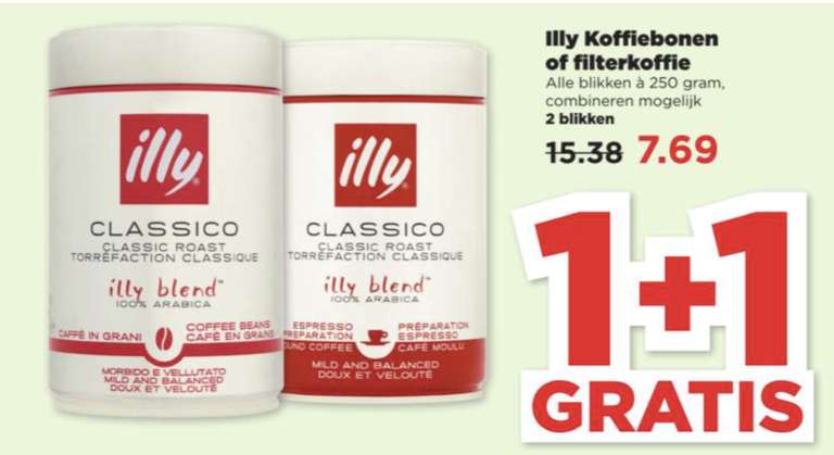 Illy koffie (bonen en filterkoffie) 1+1 gratis