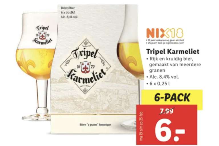 Tripel Karmeliet 6*0.25l voor €6 bij Lidl