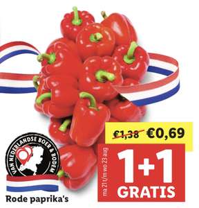 1+1 gratis: 2 rode paprika's voor €0,69 @Lidl