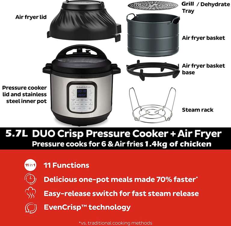 Instant Pot Duo Crisp + Air Fryer 11-in-1 Electric Multi-Cooker 5.7 L