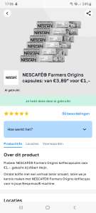 Nescafé Farmers Origin Nespresso caspules 20 stuks voor € 1 via AH Bonus 1 +1 & Scoupy cashback