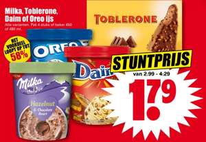 Milka, Toblerone, Daim of Oreo ijs nu €1,79 @Dirk