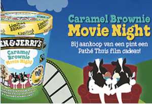 Ben&Jerry's 3 bakken voor €10 (+ 3 gratis Pathé Thuis Films bij de smaak Caramel Brownie Movie Night)