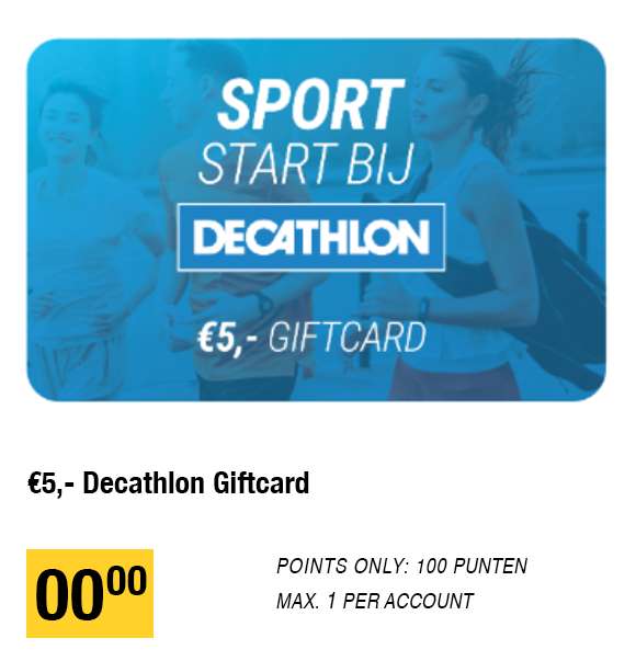 Decathlon €5,- giftcard voor 100 punten!