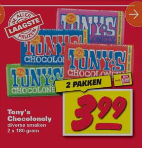 2x Tony Chocolonely €3,99 (@Nettorama)