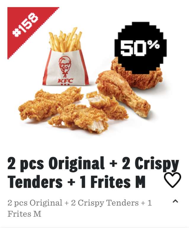 KFC menu 2x originals + friet + 2x crispy tenders 50% korting