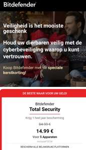 Bitdefender Total Security voor € 14,99 5 apparaten